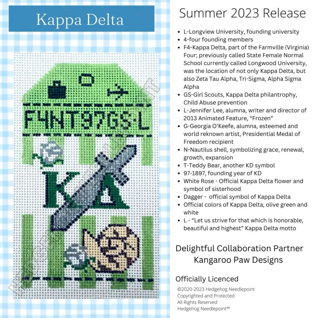 Kappa Delta Retro Travel Tag Needlepoint Canvas