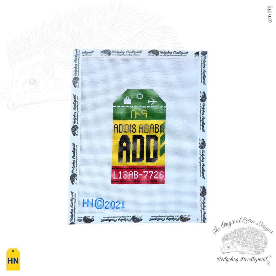 Addis Ababa Retro Travel Tag Needlepoint Canvas
