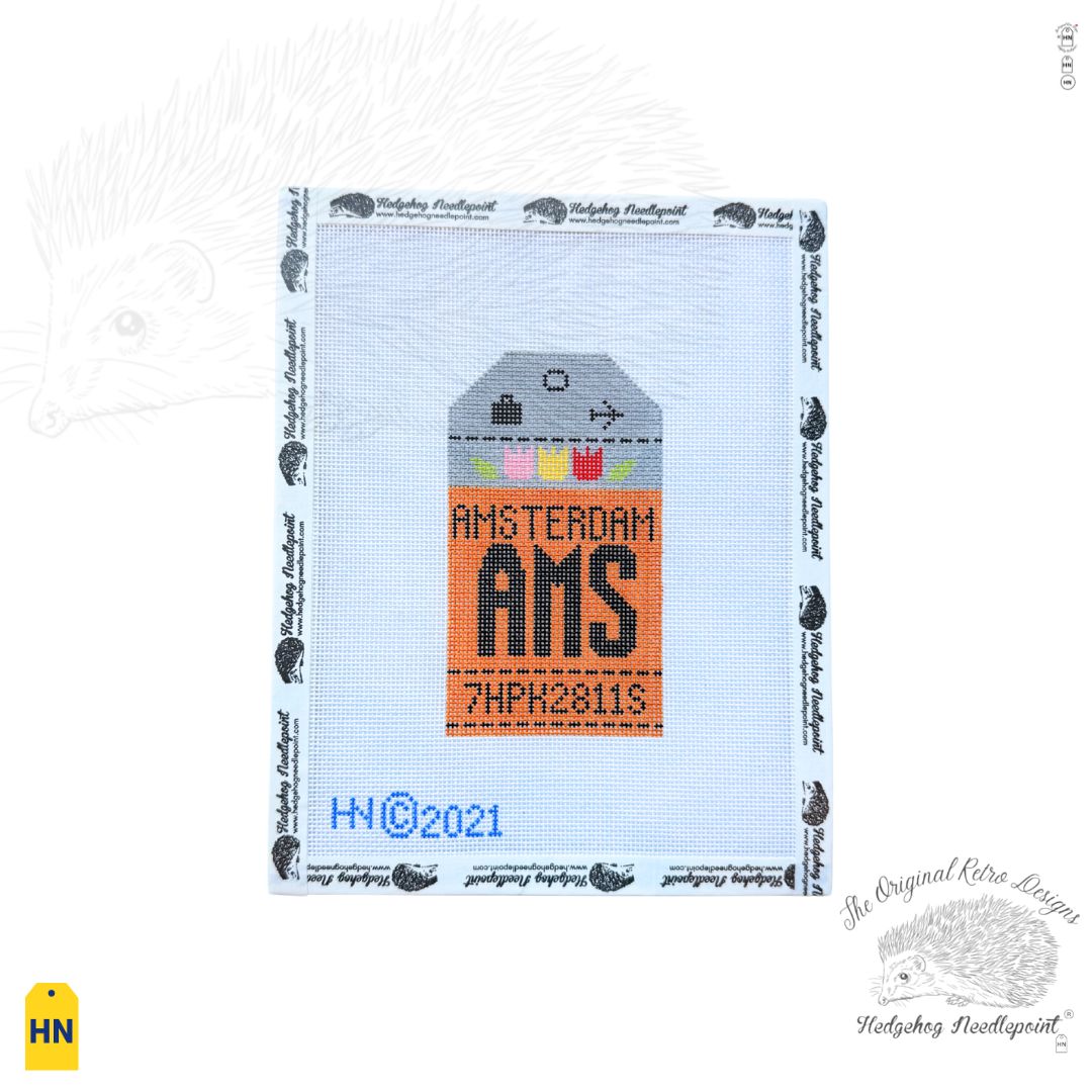 Amsterdam Retro Travel Tag Needlepoint Canvas