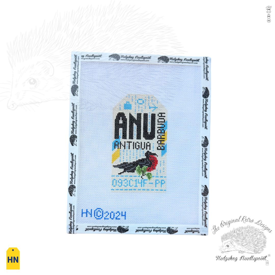 Antigua & Barbuda Retro Travel Tag Needlepoint Canvas