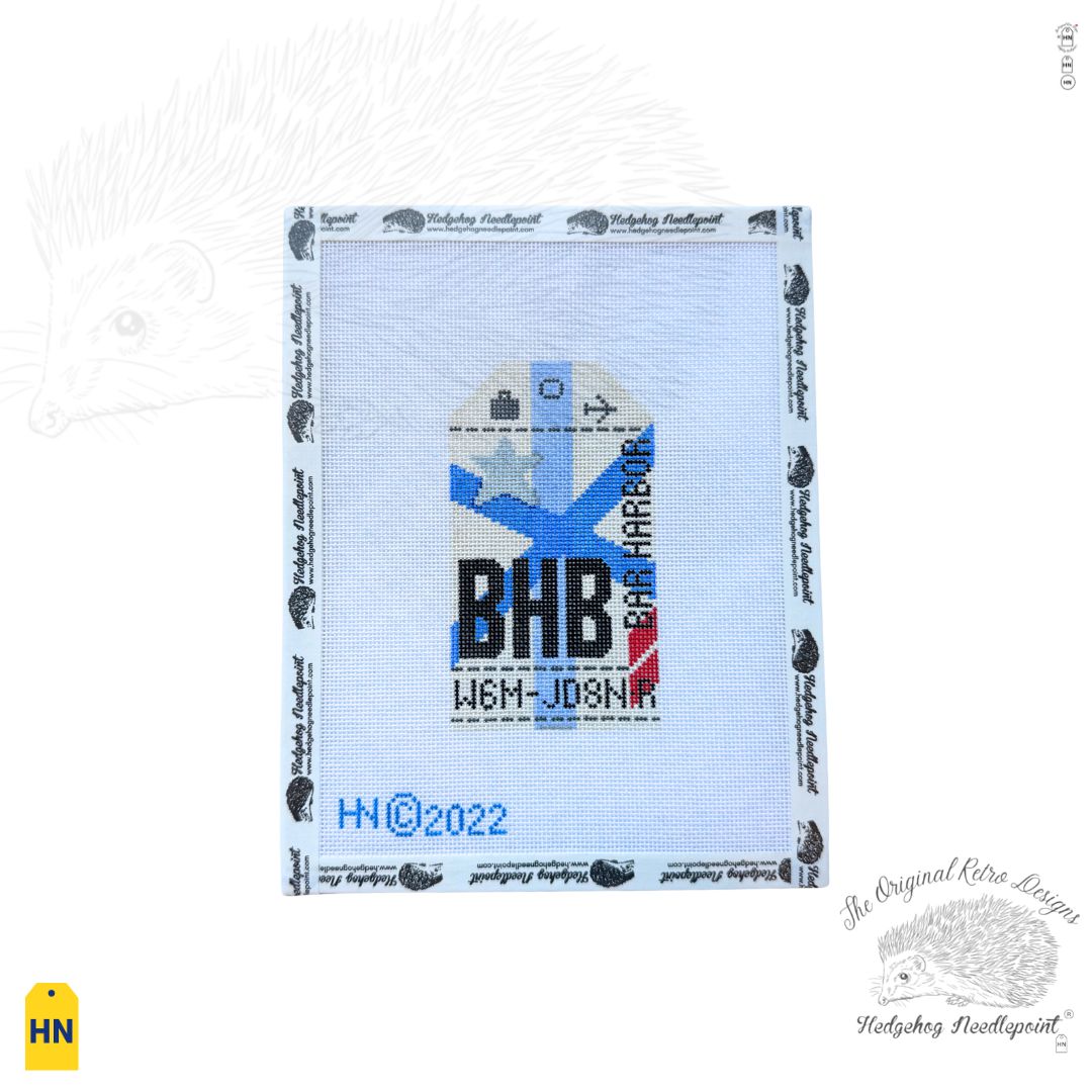 Bar Harbor Retro Travel Tag Needlepoint Canvas