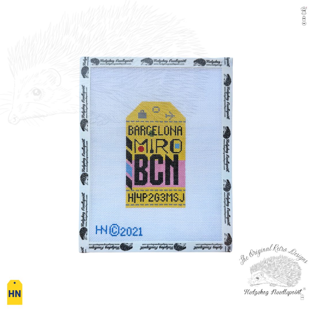 Barcelona Retro Travel Tag Needlepoint Canvas