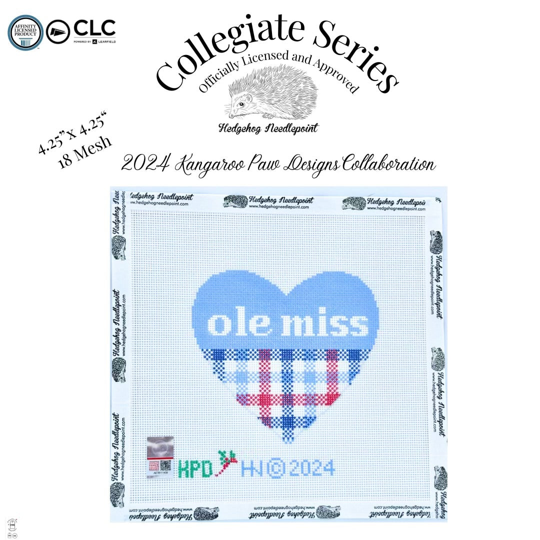 University of Mississippi Small Heart Needlepoint Canvas