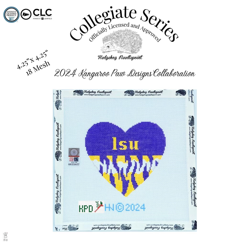 Louisiana State University Small Heart Needlepoint Canvas