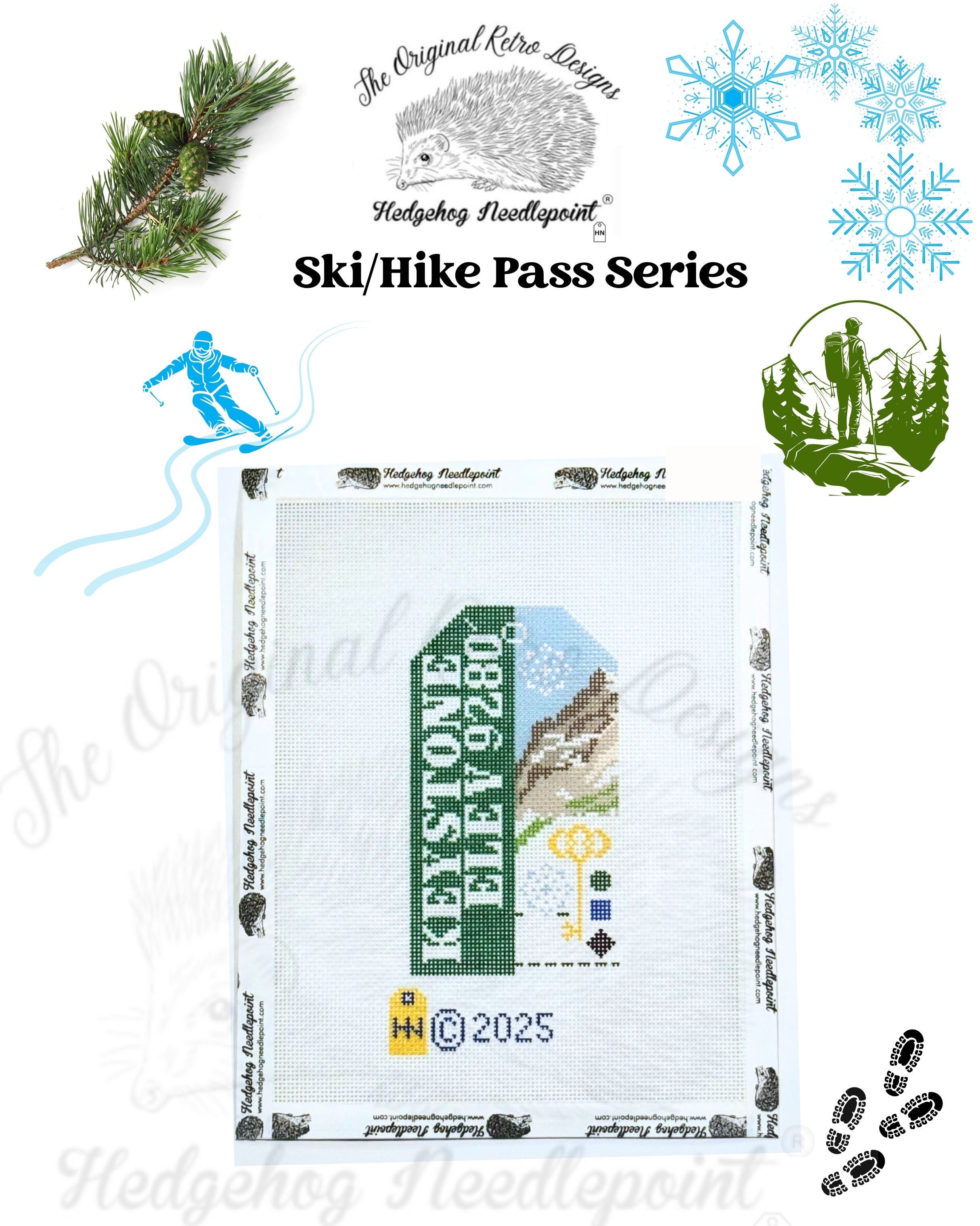 Keystone Ski/Hill Pass Retro Travel Tag Needlepoint Canvas