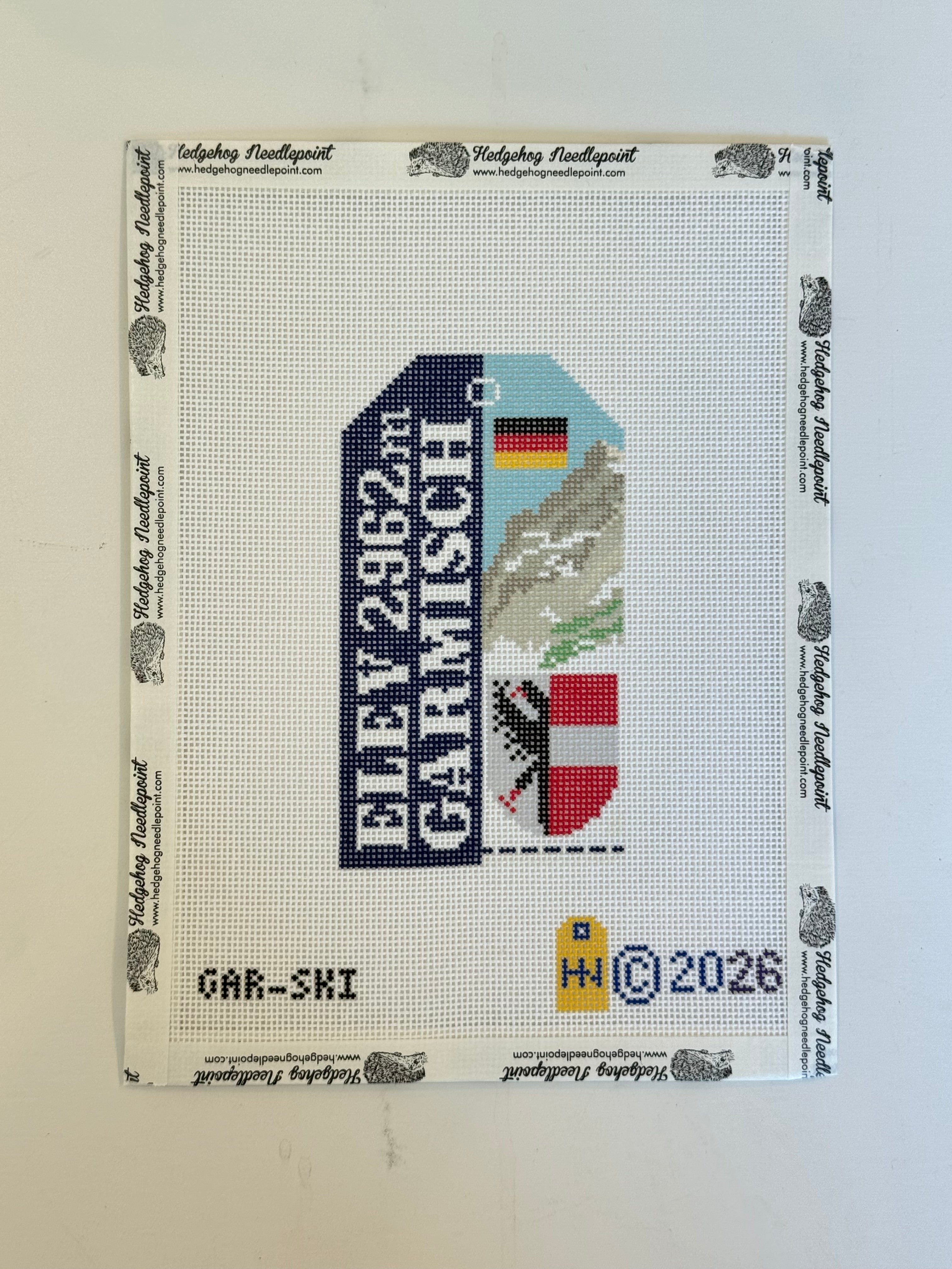 Garmisch Ski Pass Retro Travel Tag Needlepoint Canvas