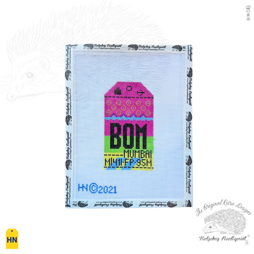 Mumbai Retro Travel Tag Needlepoint Canvas