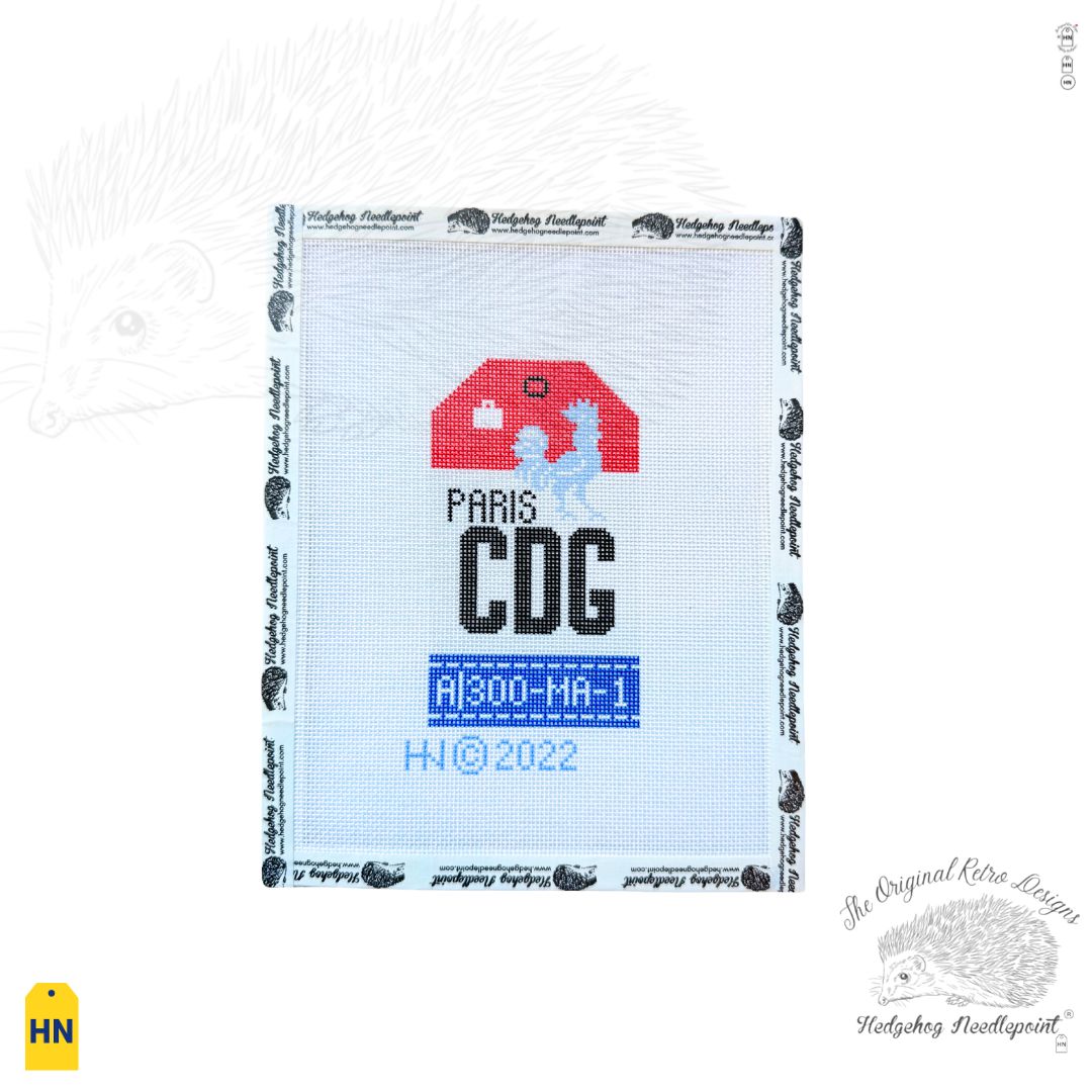 Paris CDG Retro Travel Tag Needlepoint Canvas