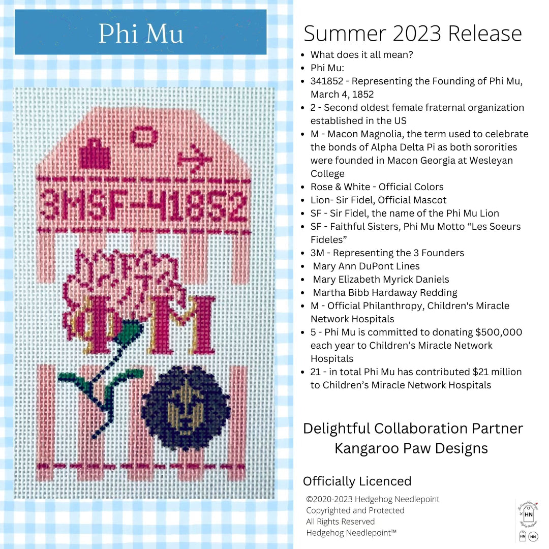 Phi Mu Retro Travel Tag Needlepoint Canvas