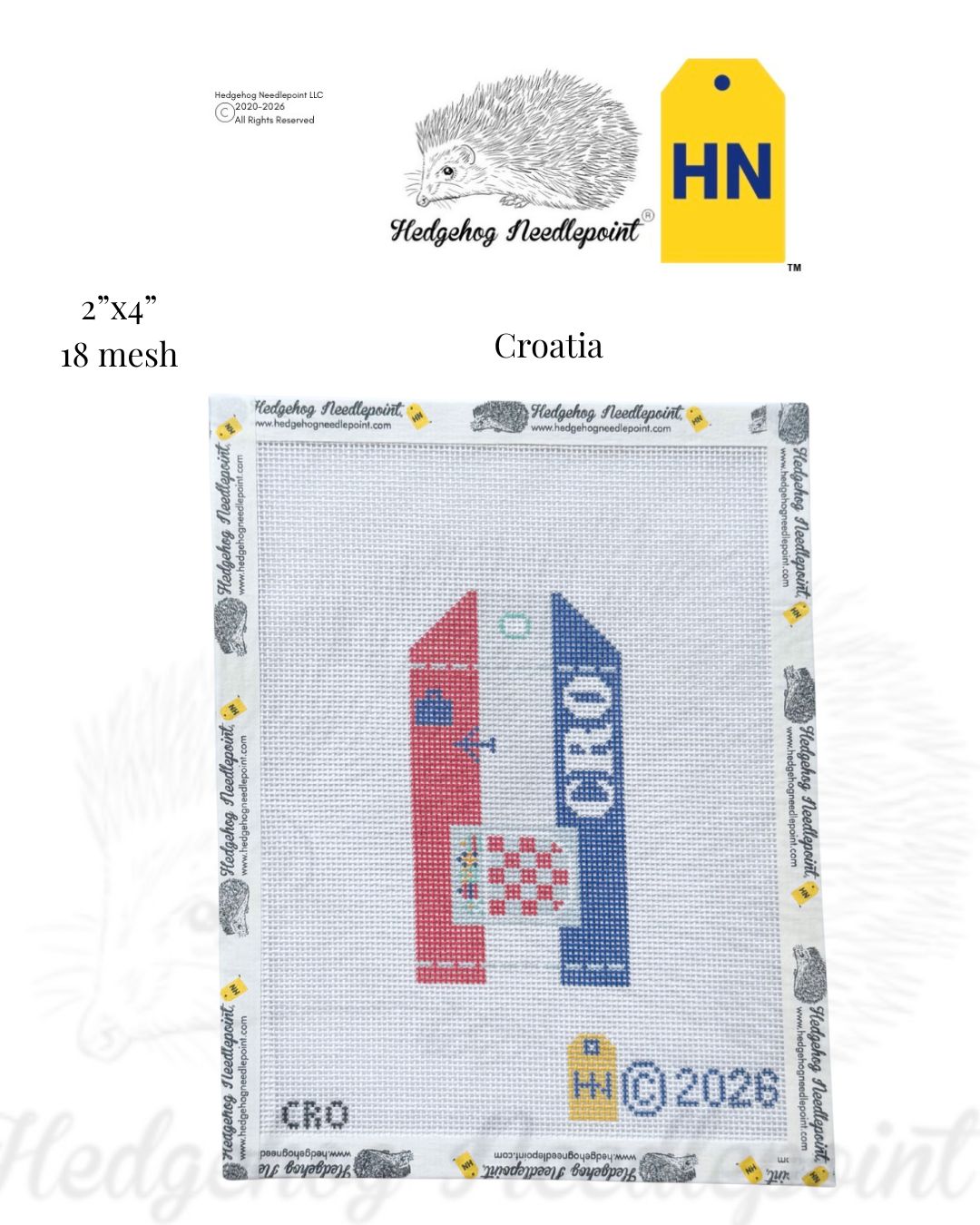 Croatia Wee Flag Travel Tag Needlepoint Canvas
