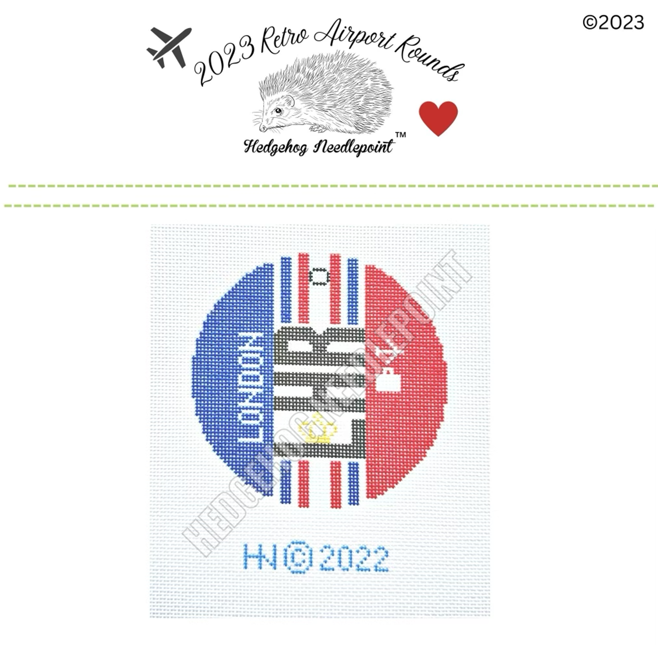 London Retro Airport Round Stitch Printed™️ Needlepoint Canvas