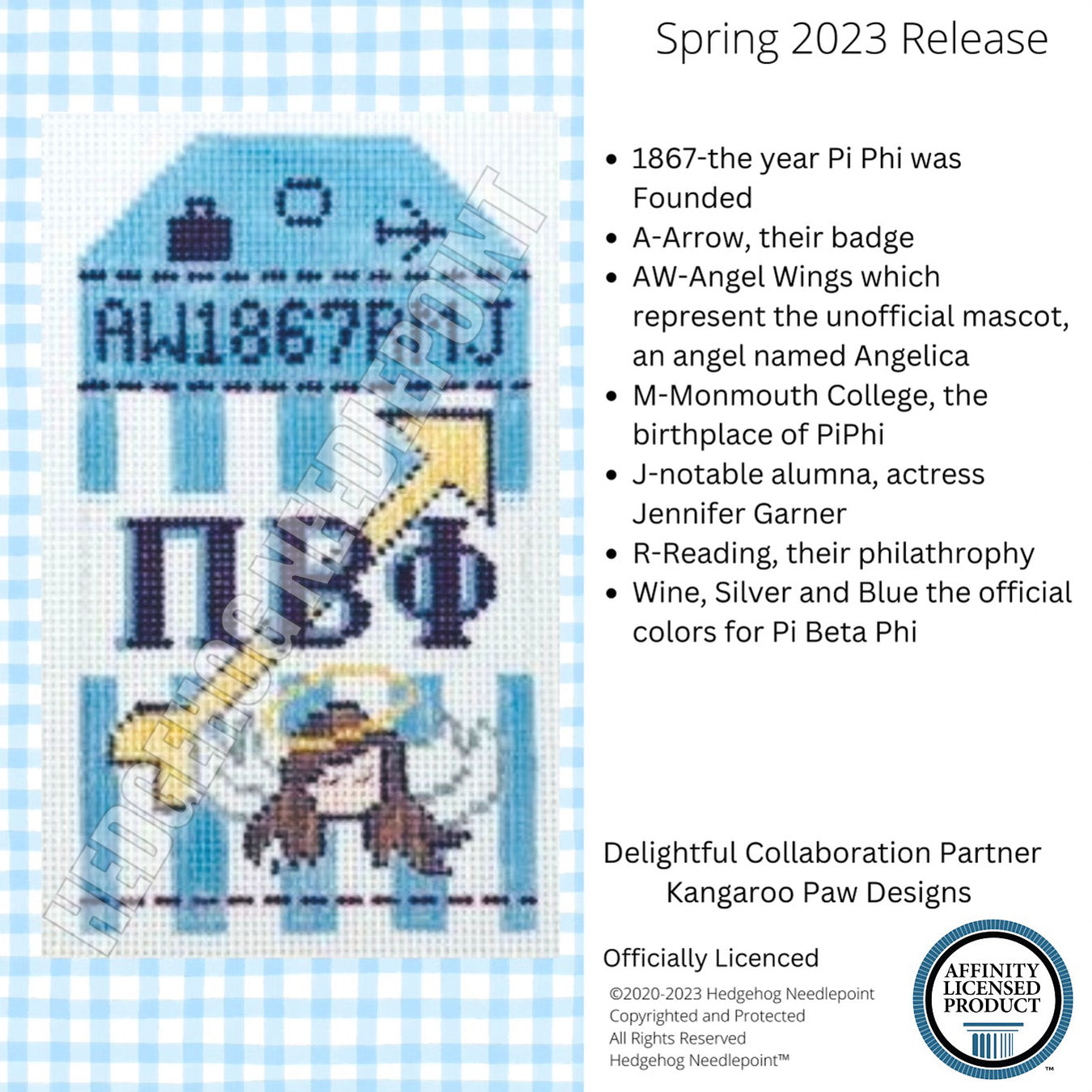 Pi Phi Retro Travel Tag Needlepoint Canvas