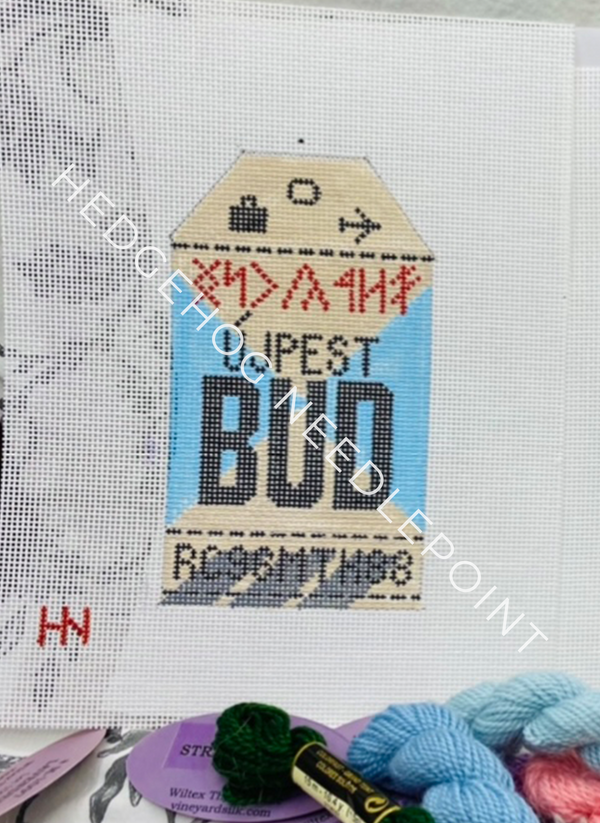 Budapest Retro Travel Tag Needlepoint Canvas