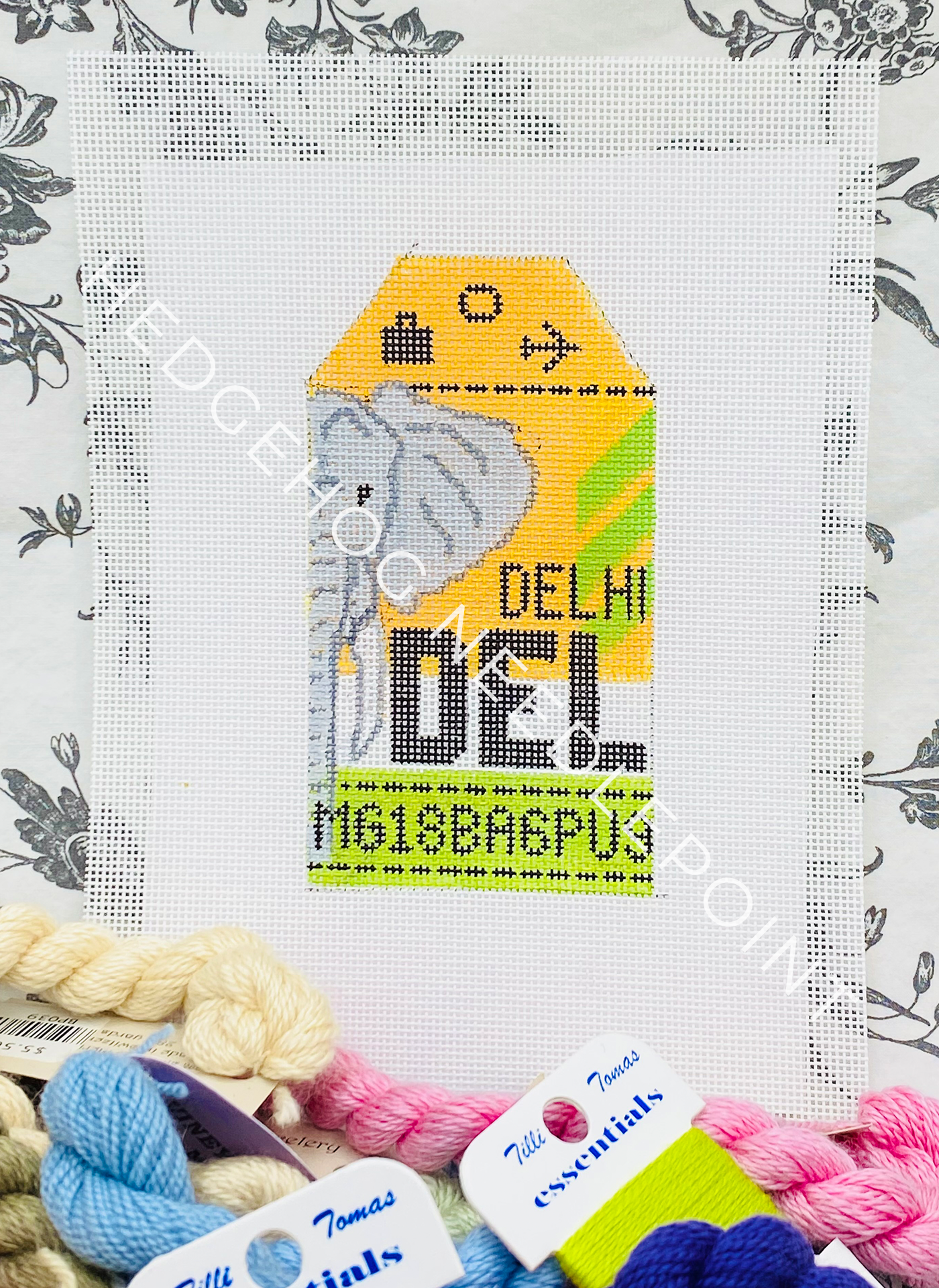 Delhi Retro Travel Tag Needlepoint Canvas