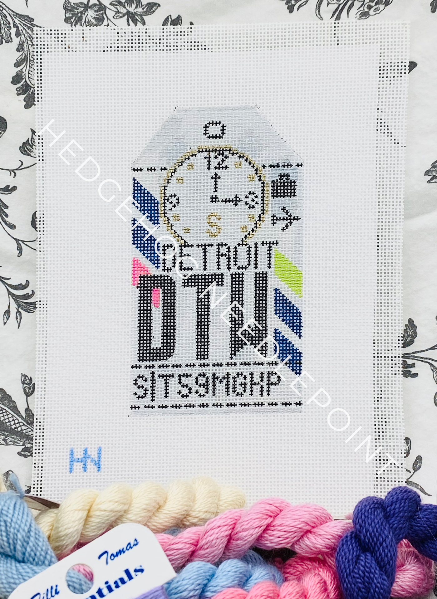 Detroit Retro Travel Tag Needlepoint Canvas