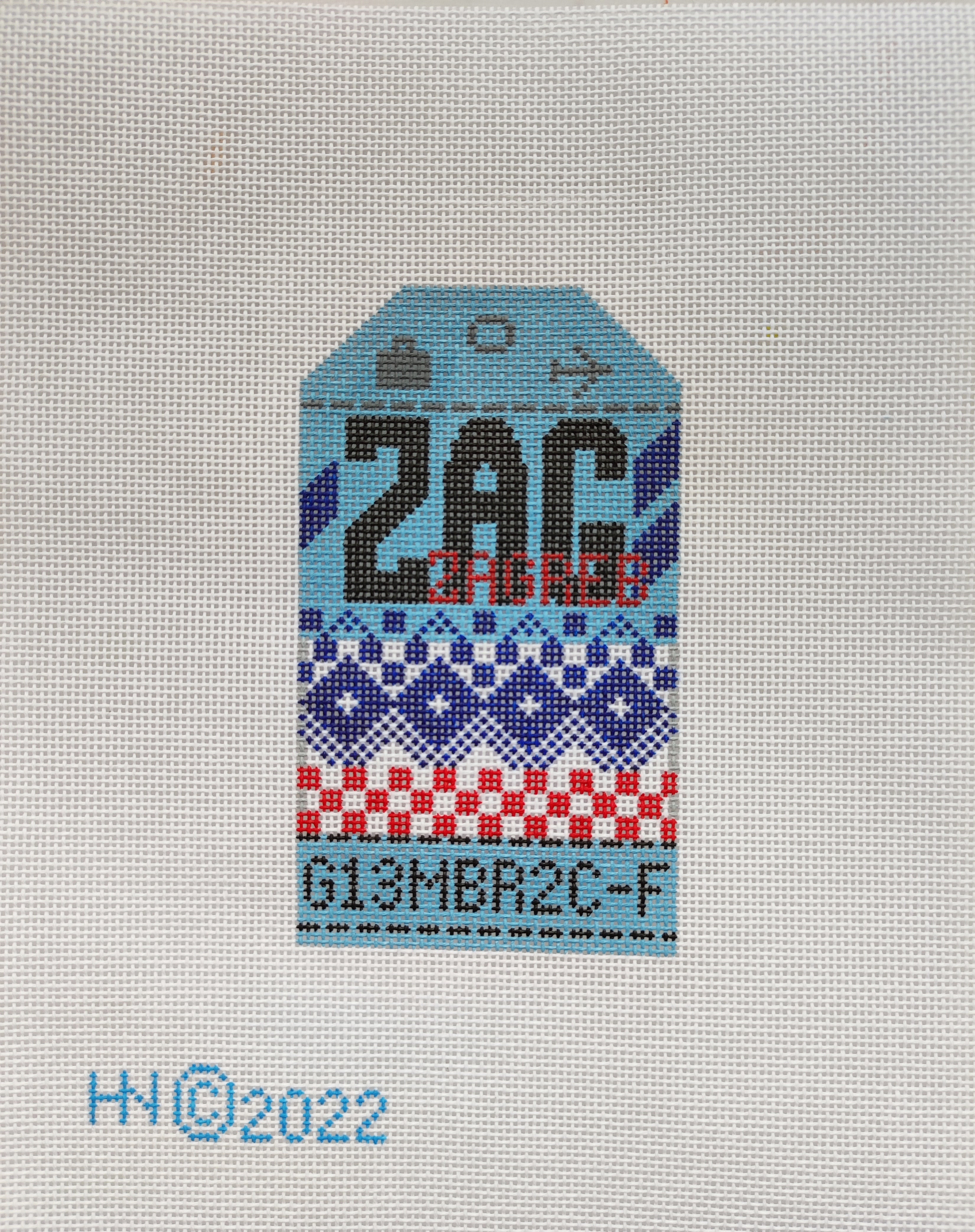 Zagreb Retro Travel Tag Needlepoint Canvas