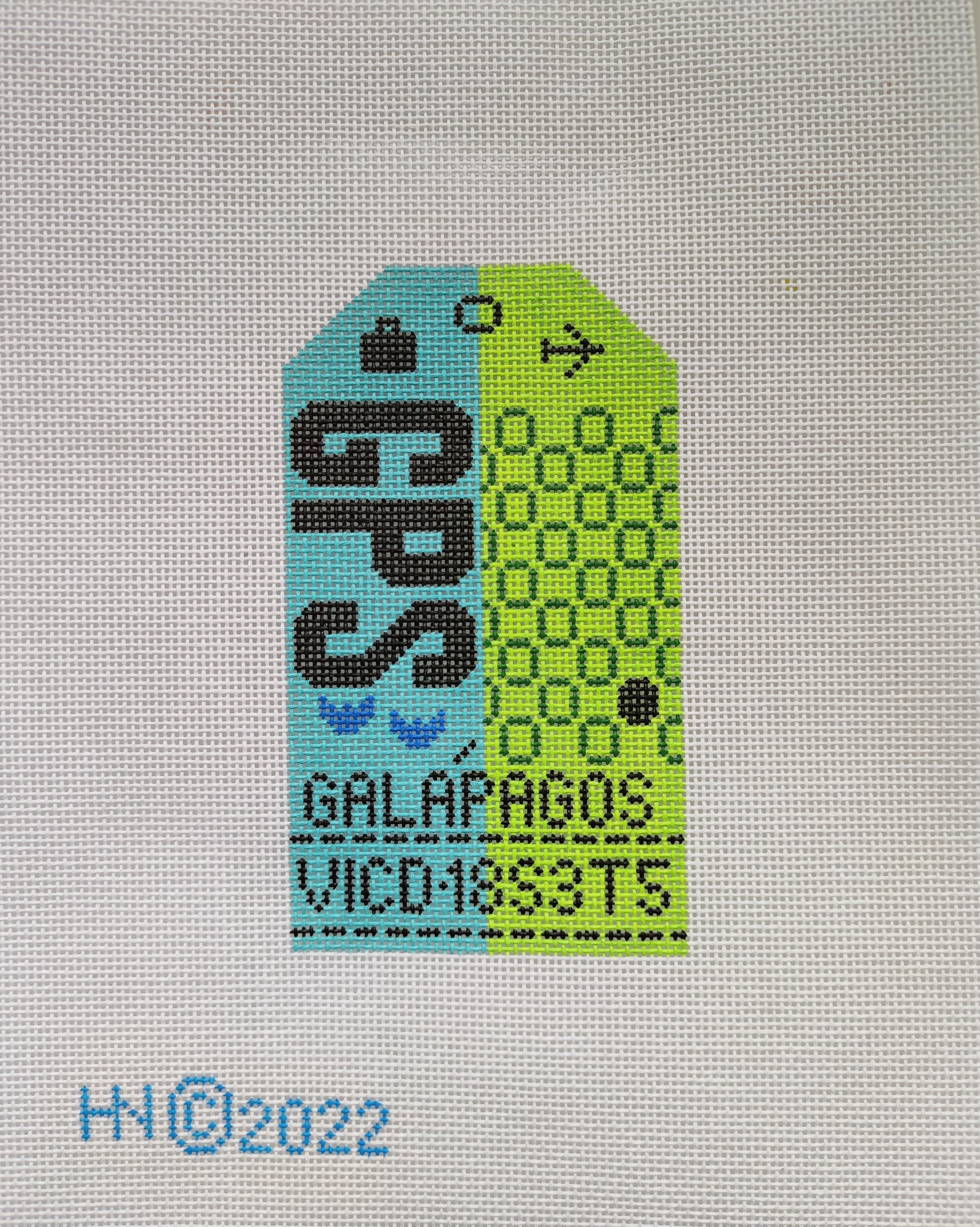Galapagos Retro Travel Tag Needlepoint Canvas
