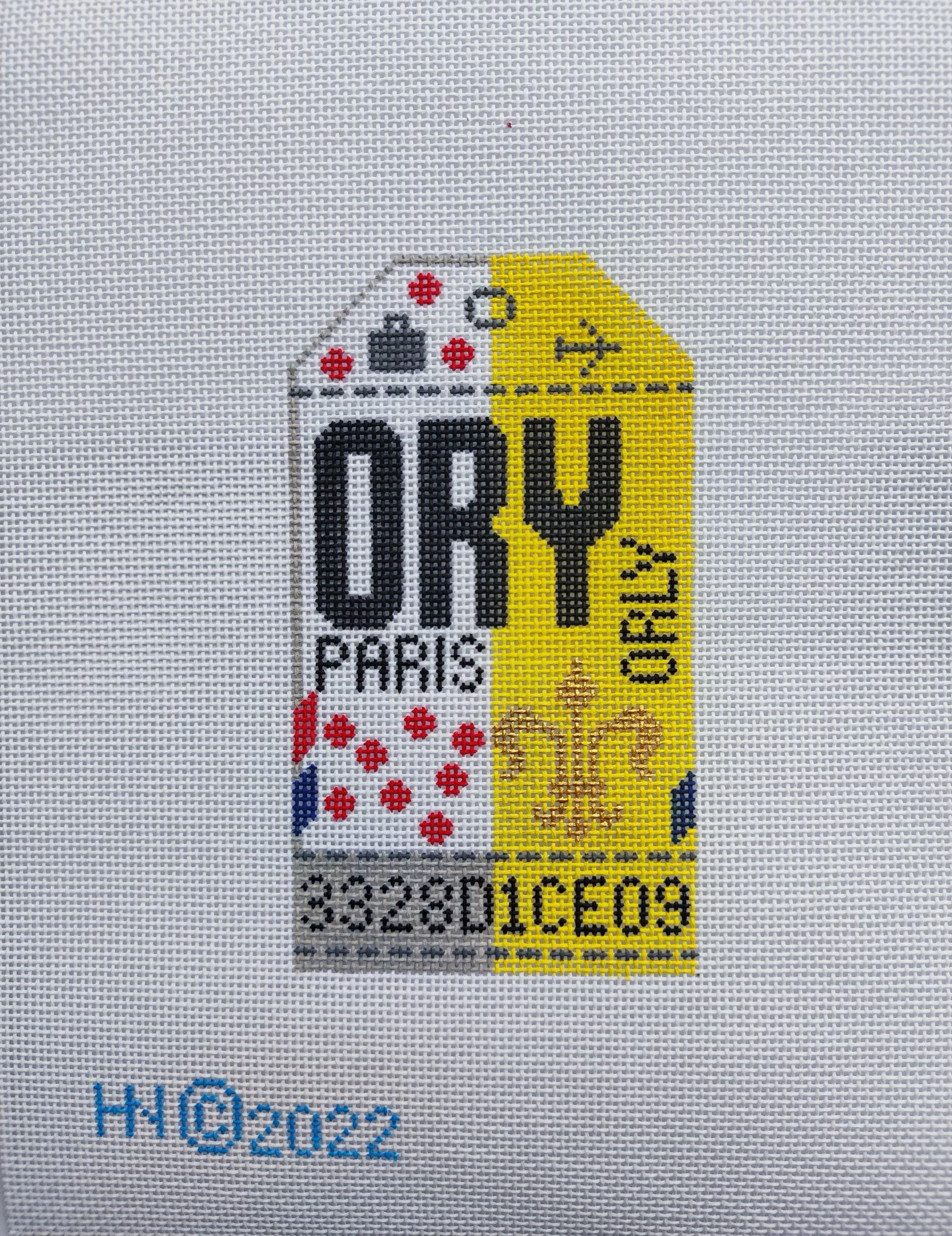 Paris-Orly Retro Travel Tag Needlepoint Canvas