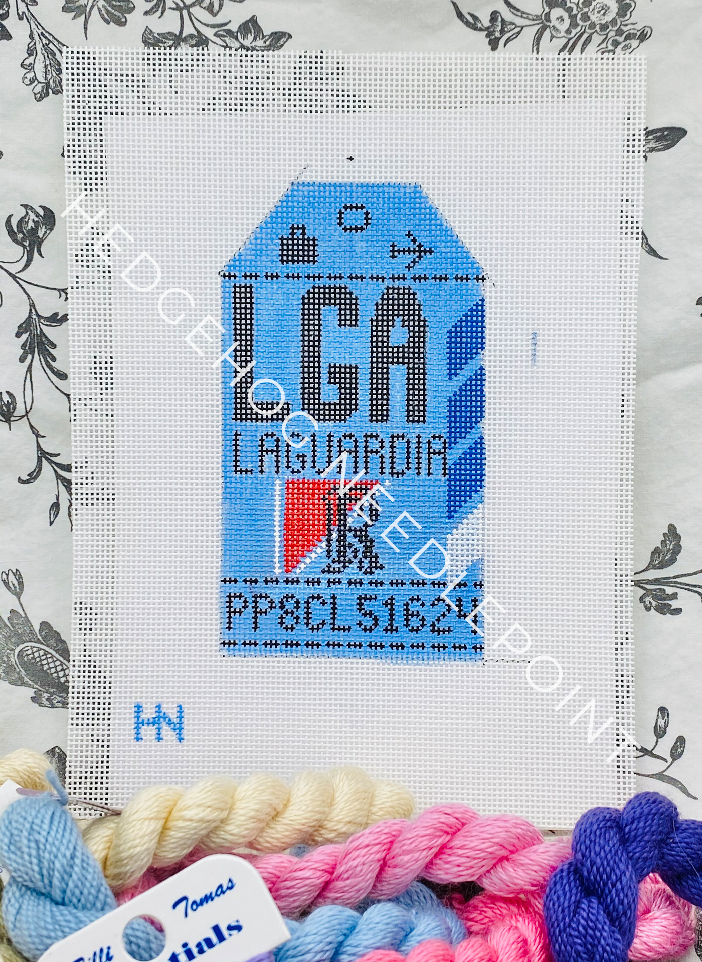 La Guardia NYC Retro Travel Tag Needlepoint Canvas