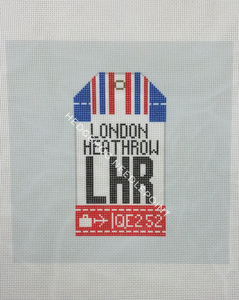 London Heathrow Retro Travel Tag Needlepoint Canvas London Heathrow Retro Travel Tag Needlepoint Canvas