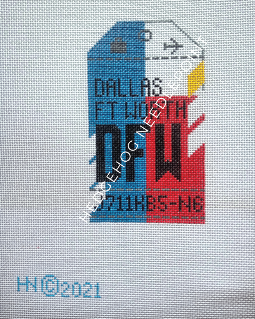 Dallas Fort Worth Retro Travel Tag Needlepoint Canvas