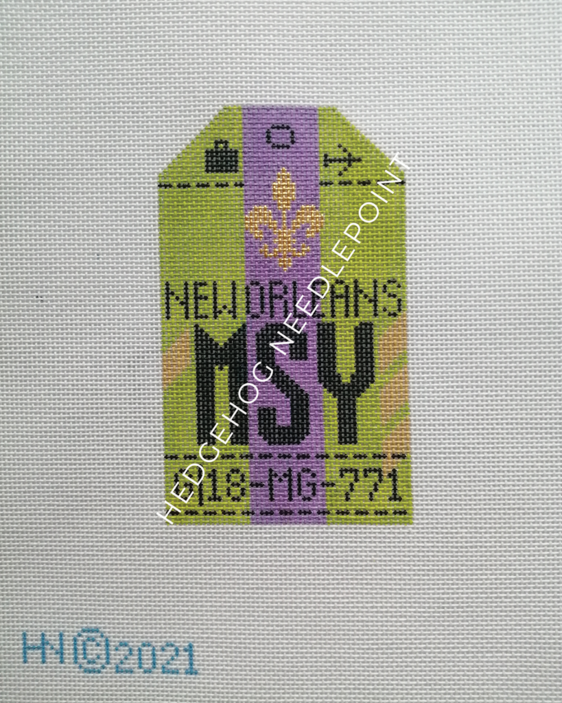 New Orleans Retro Travel Tag Needlepoint Canvas