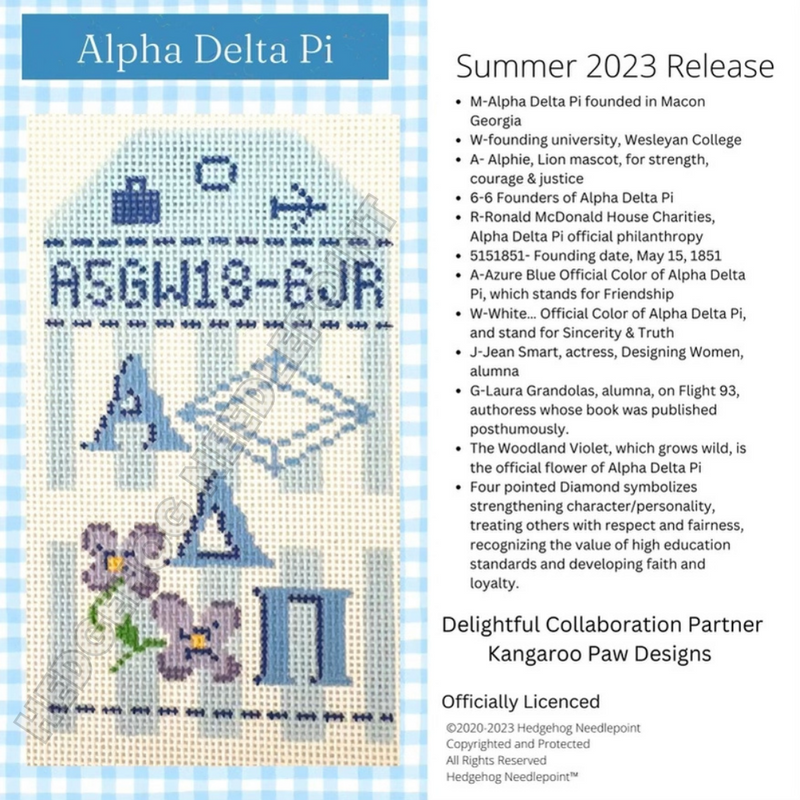 Alpha Delta Pi Retro Travel Tag Stitch Printed™️ Needlepoint Canvas