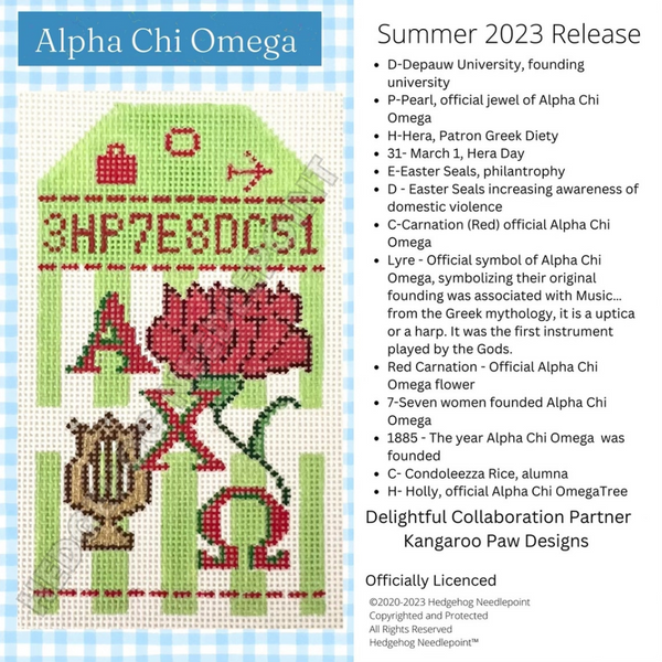 Alpha Chi Omega Retro Travel Tag Stitch Printed™️ Needlepoint Canvas