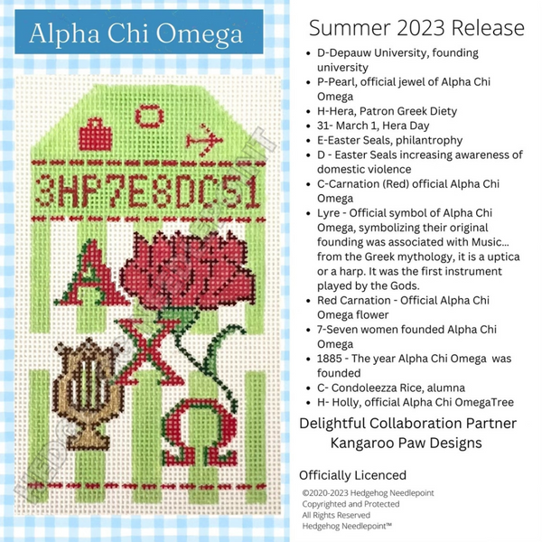 Alpha Chi Omega Retro Travel Tag Stitch Printed Needlepoint Canvas