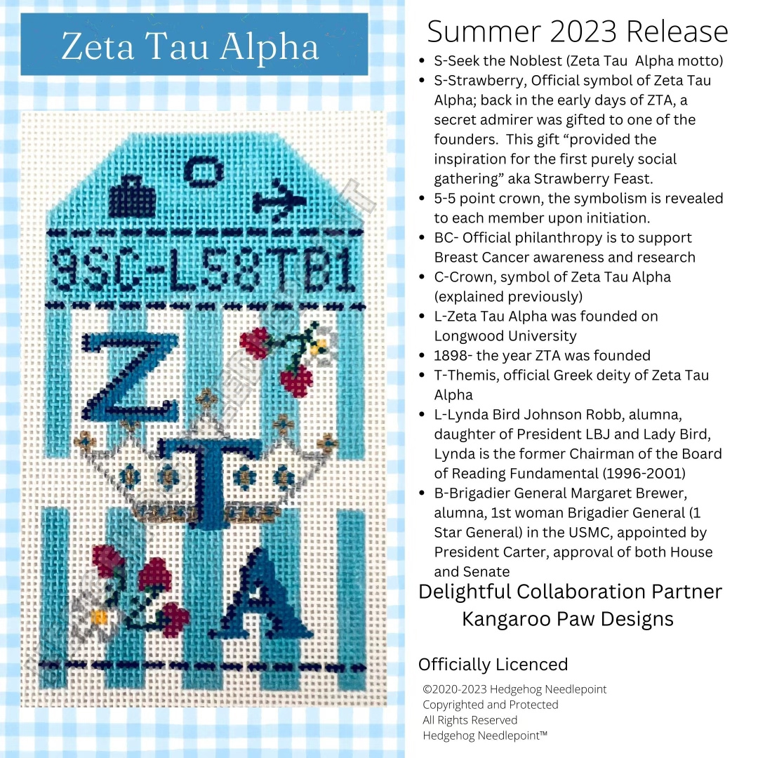 Zeta Tau Alpha Retro Travel Tag Needlepoint Canvas