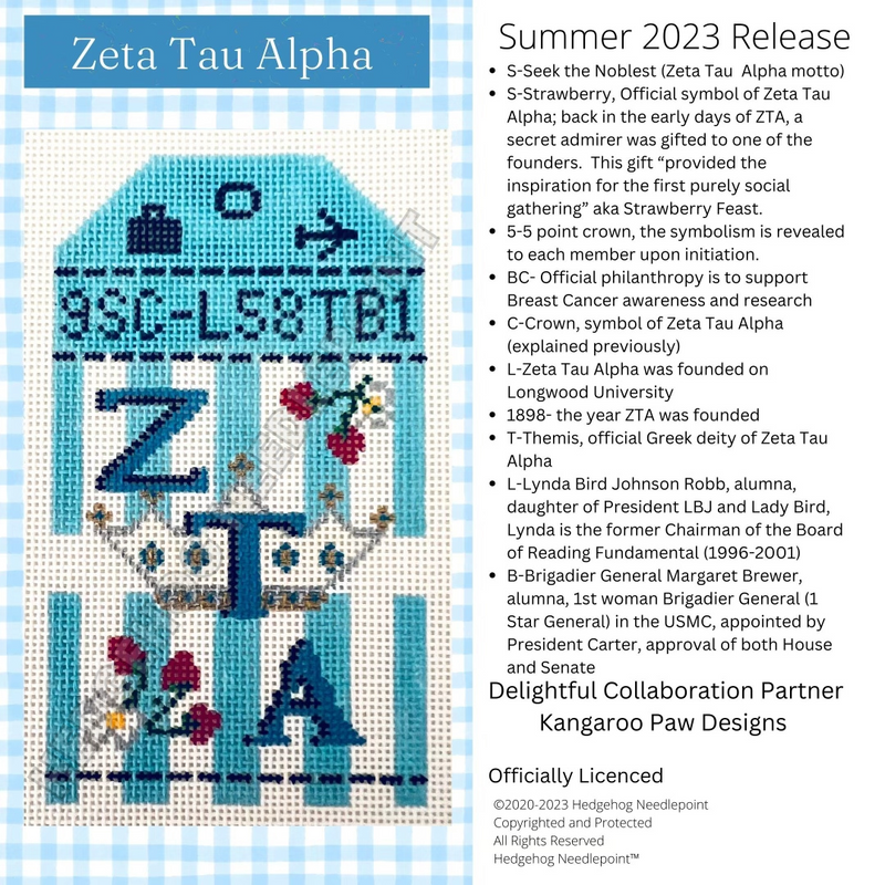 Zeta Tau Alpha Retro Travel Tag Stitch Printed™️ Needlepoint Canvas
