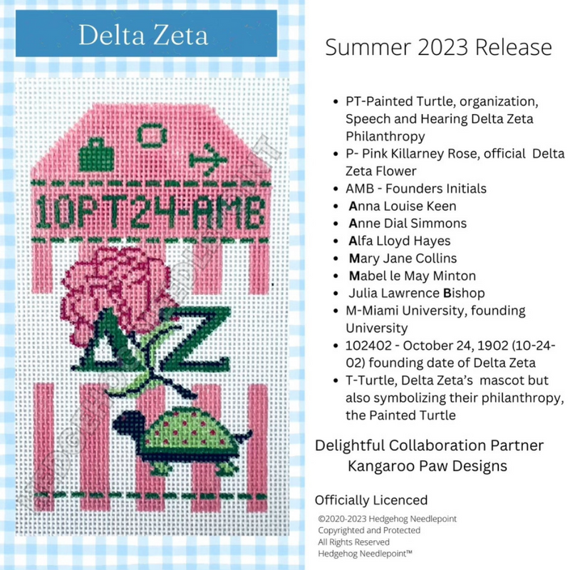 Delta Zeta Retro Travel Tag Stitch Printed™️ Needlepoint Canvas