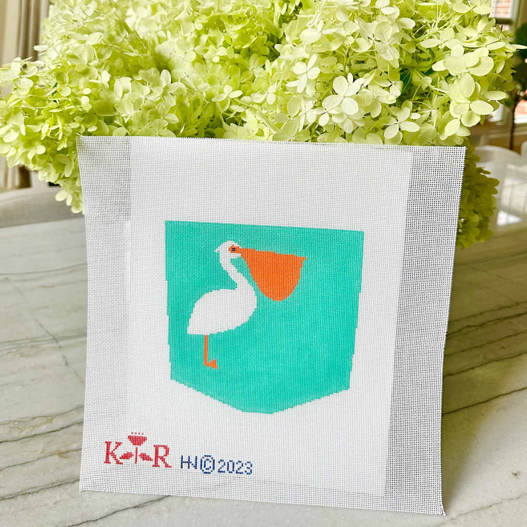 Aqua Pelican Pocket Kate Rhees Collab Needlepoint Canvas