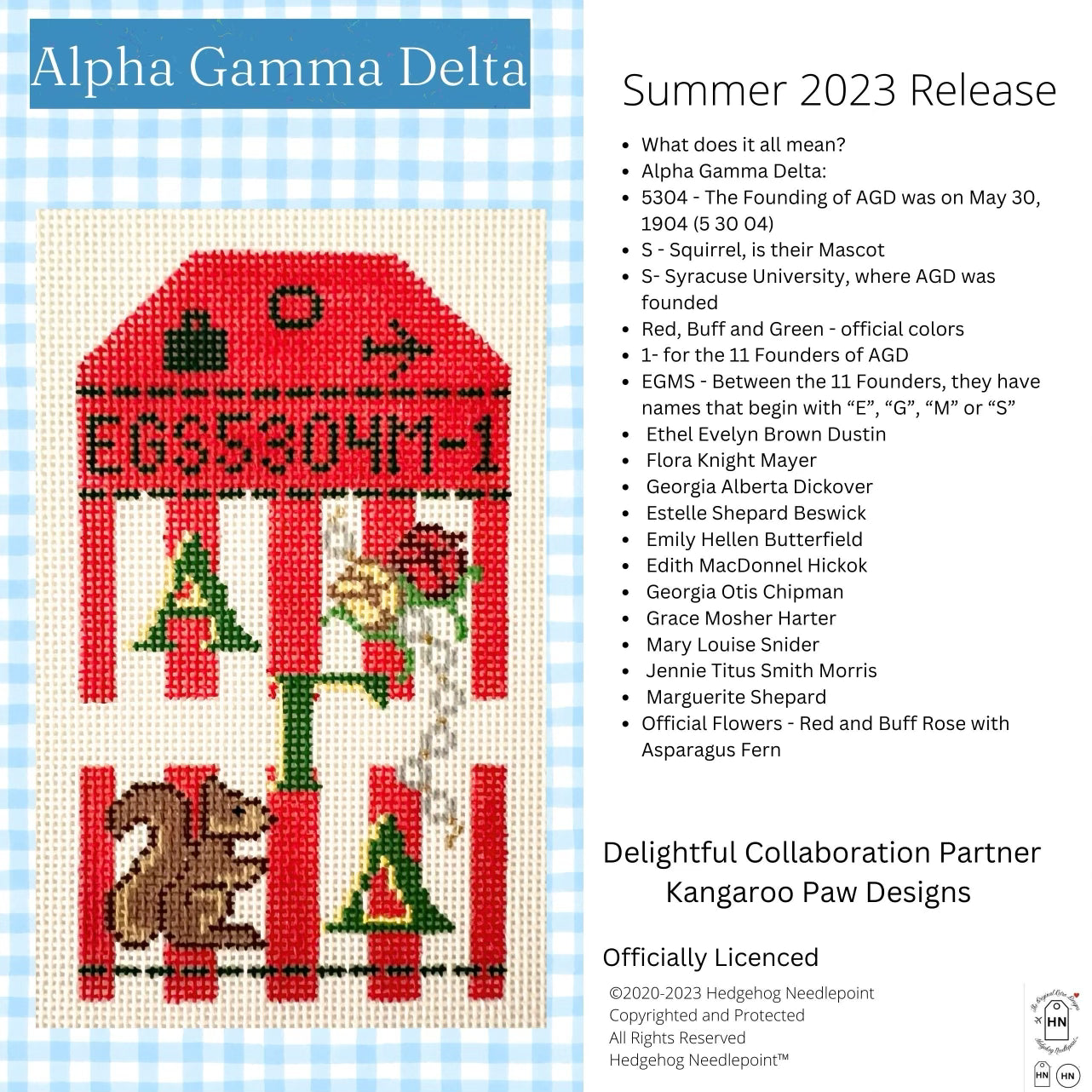 Alpha Gamma Delta Retro Travel Tag Stitch Printed™️ Needlepoint Canvas