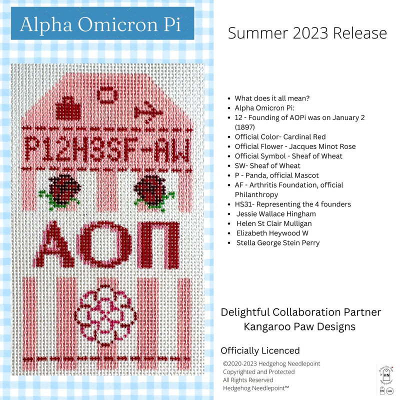 Alpha Omicron Retro Travel Tag Stitch Printed™️ Needlepoint Canvas