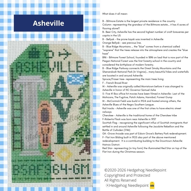 Asheville Retro Travel Tag Needlepoint Canvas