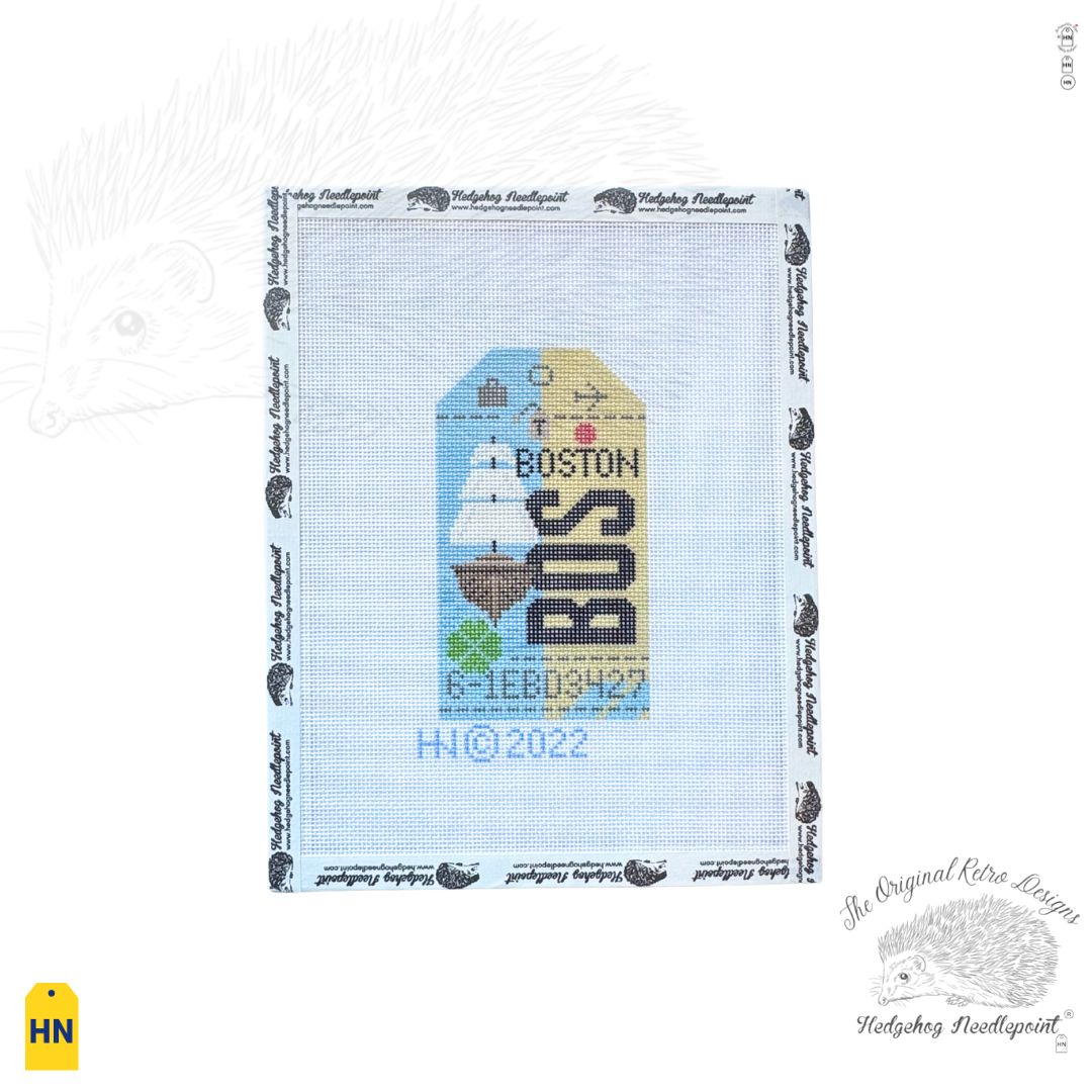 Boston 2.0 Retro Travel Tag Needlepoint Canvas