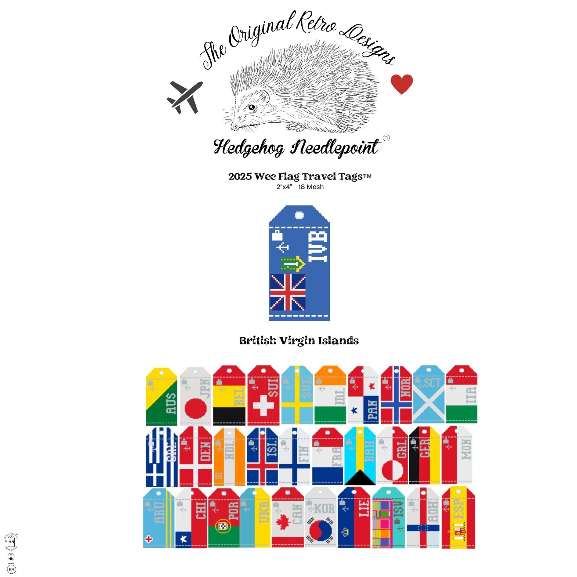 British Virgin Islands Wee Flag Travel Tag Needlepoint Canvas