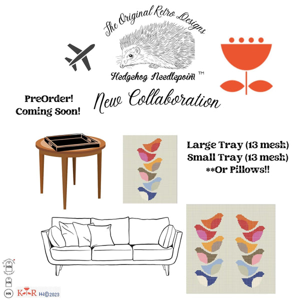 Beige MultiBirds Large Tray Kate Rhees Collab Needlepoint Canvas