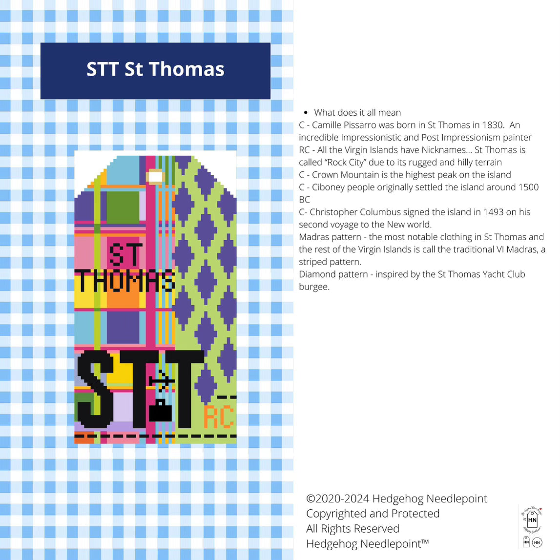 St Thomas Retro Travel Tag Stitch Printed Needlepoint Canvas