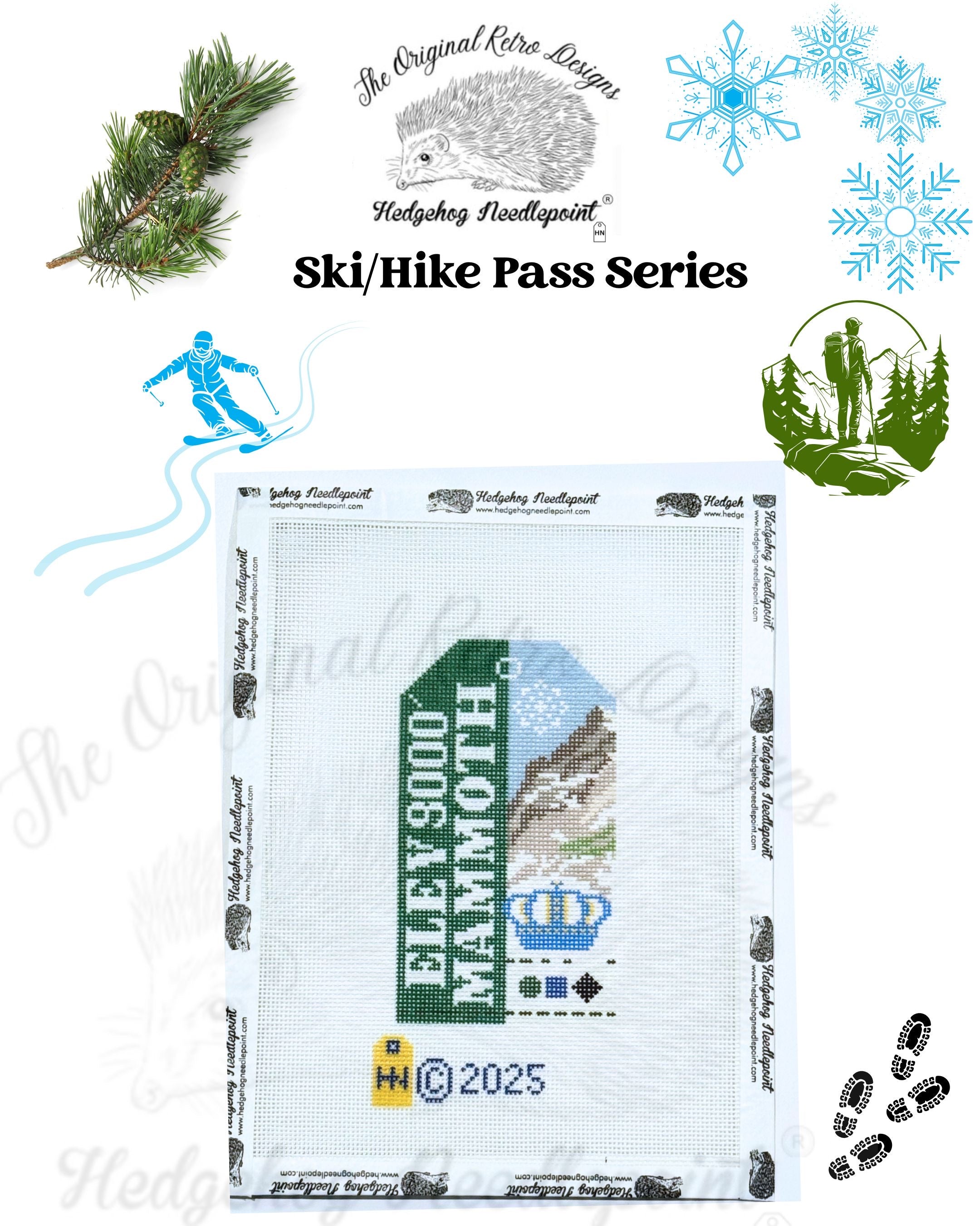 Mammoth Ski/Hill Pass Retro Travel Tag Needlepoint Canvas