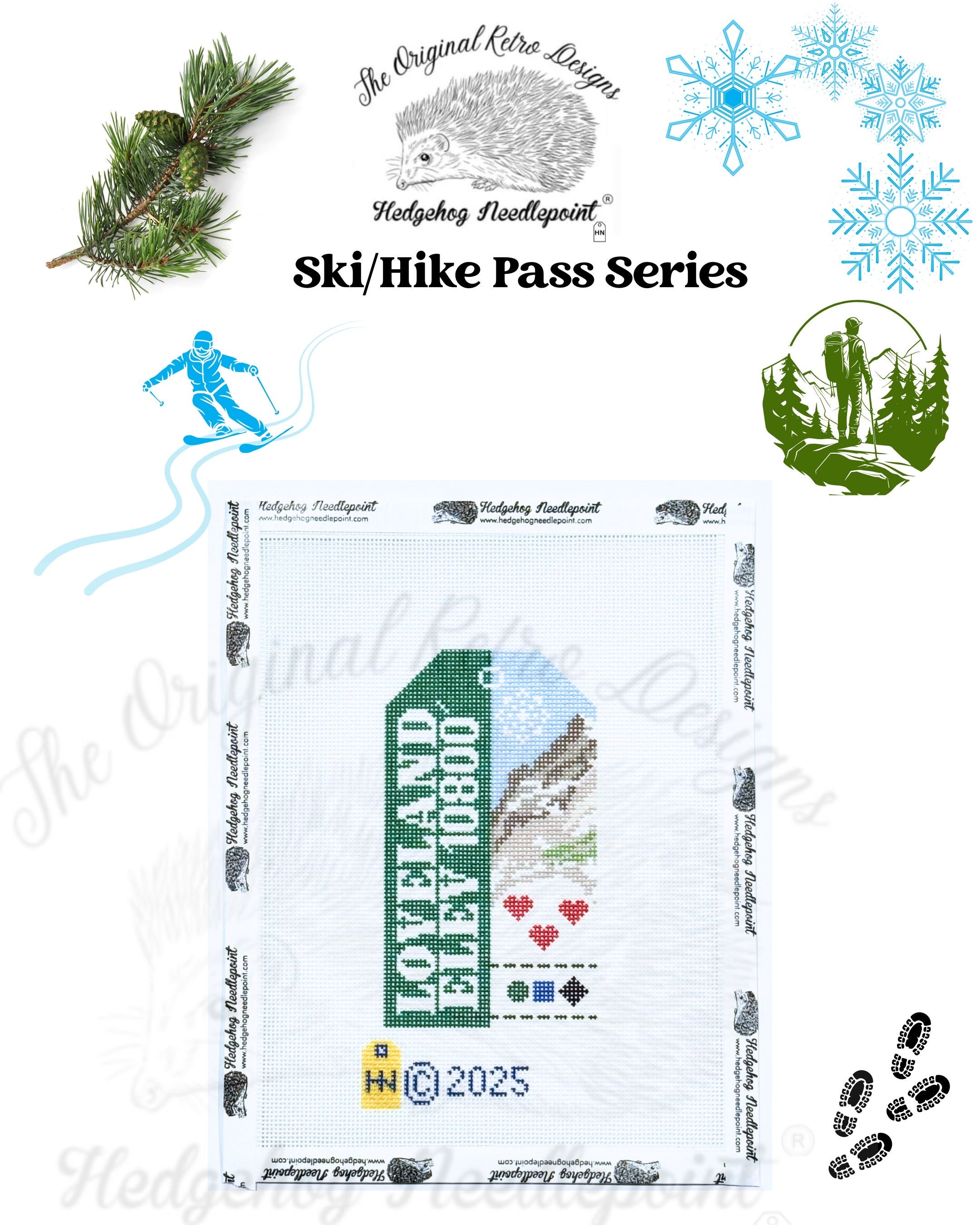 Loveland Ski/Hill Pass Retro Travel Tag Needlepoint Canvas