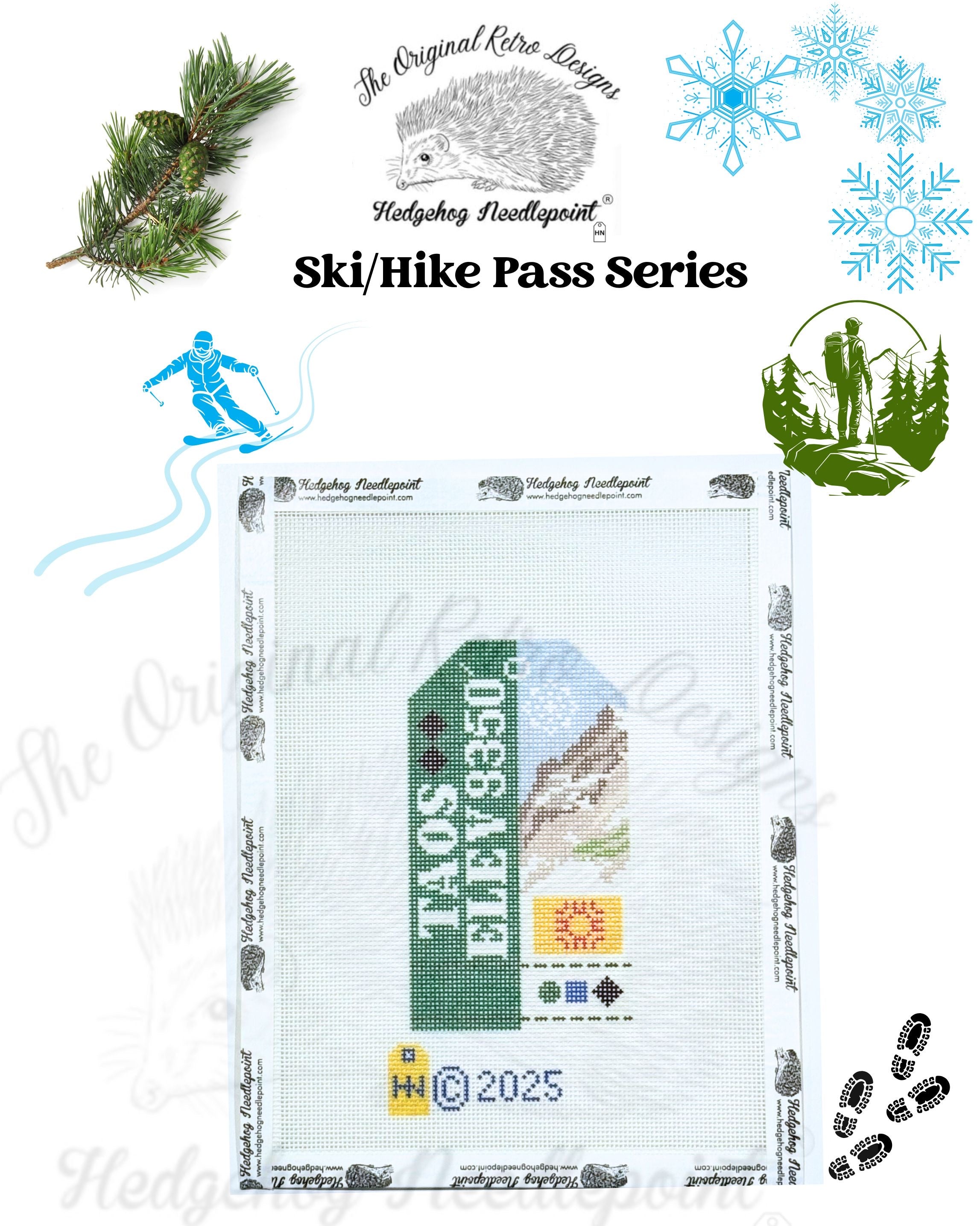Taos Ski/Hill Pass Retro Travel Tag Needlepoint Canvas
