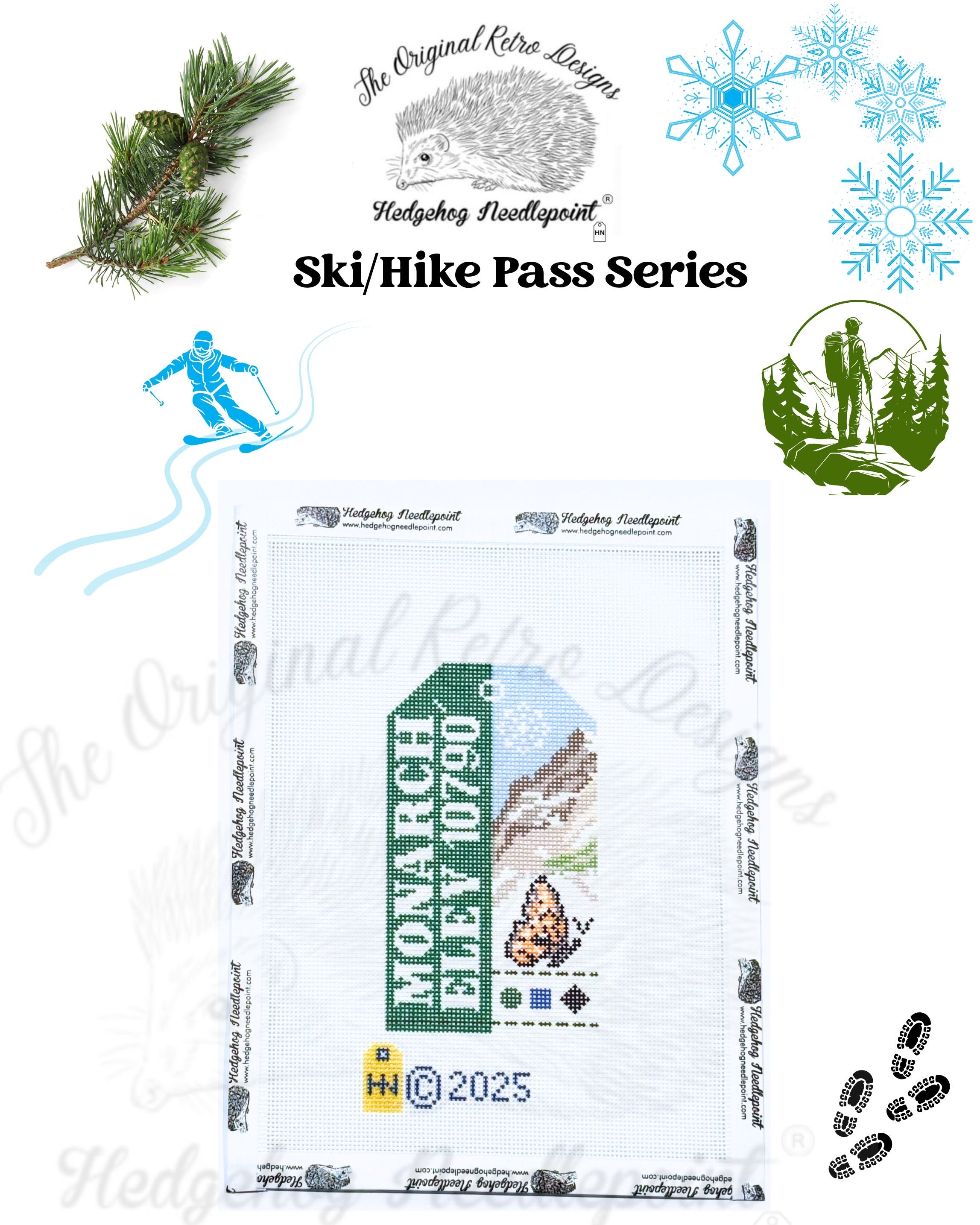Monarch Ski/Hill Pass Retro Travel Tag Needlepoint Canvas