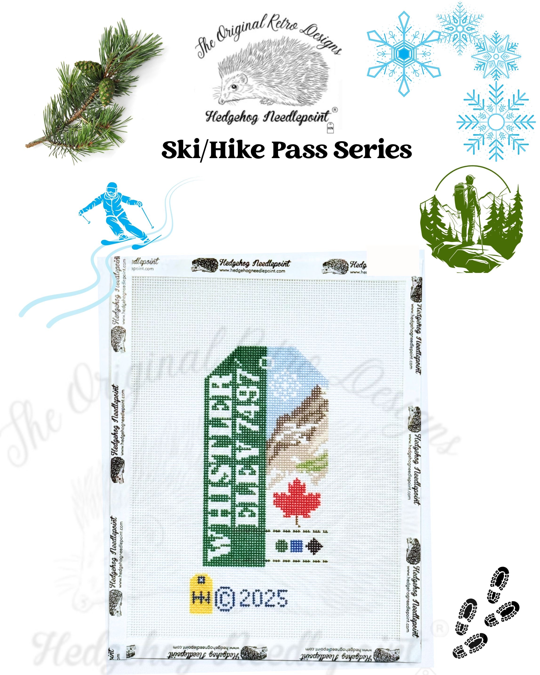 Whistler Ski/Hill Pass Retro Travel Tag Needlepoint Canvas