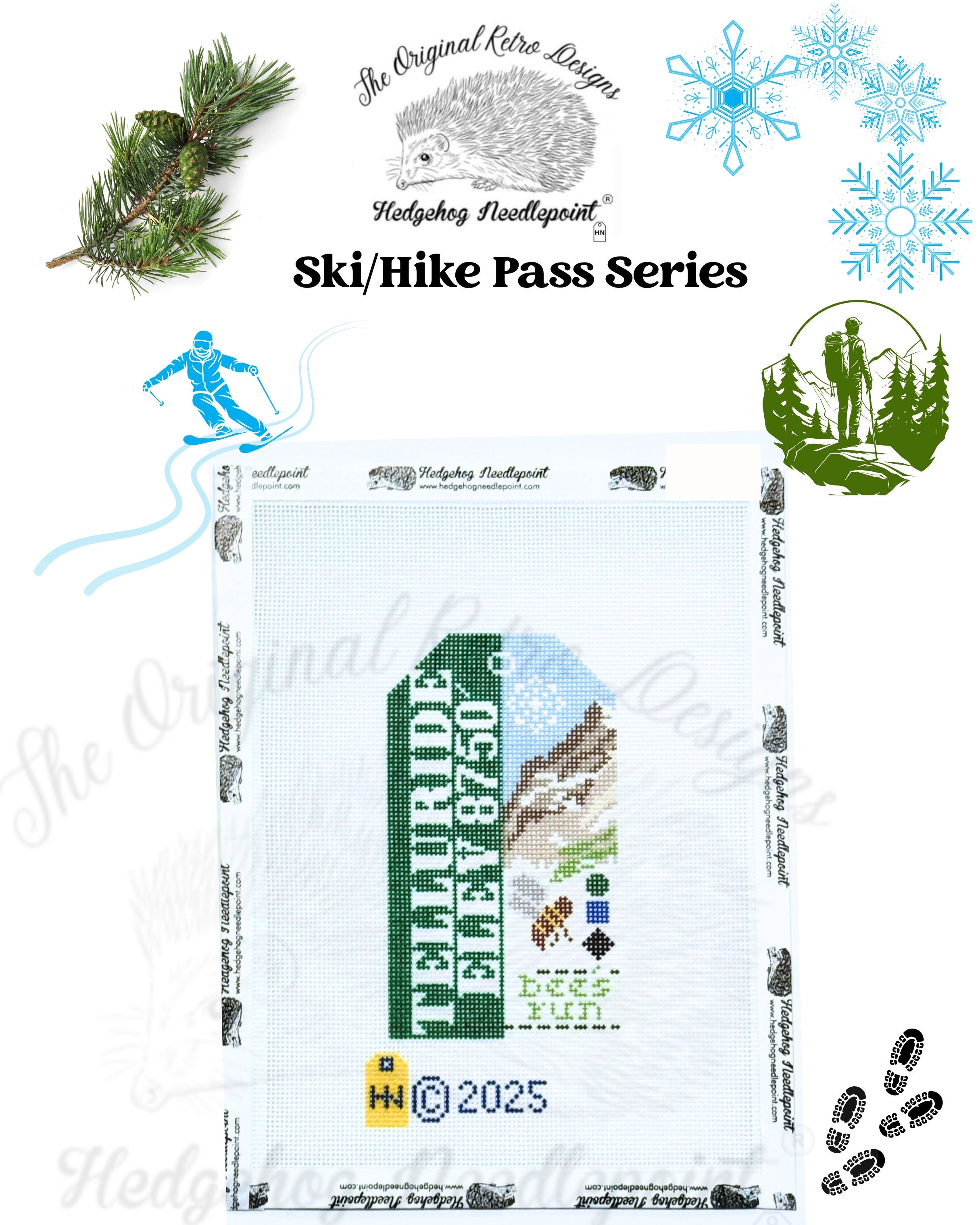 Telluride Ski/Hill Pass Retro Travel Tag Needlepoint Canvas