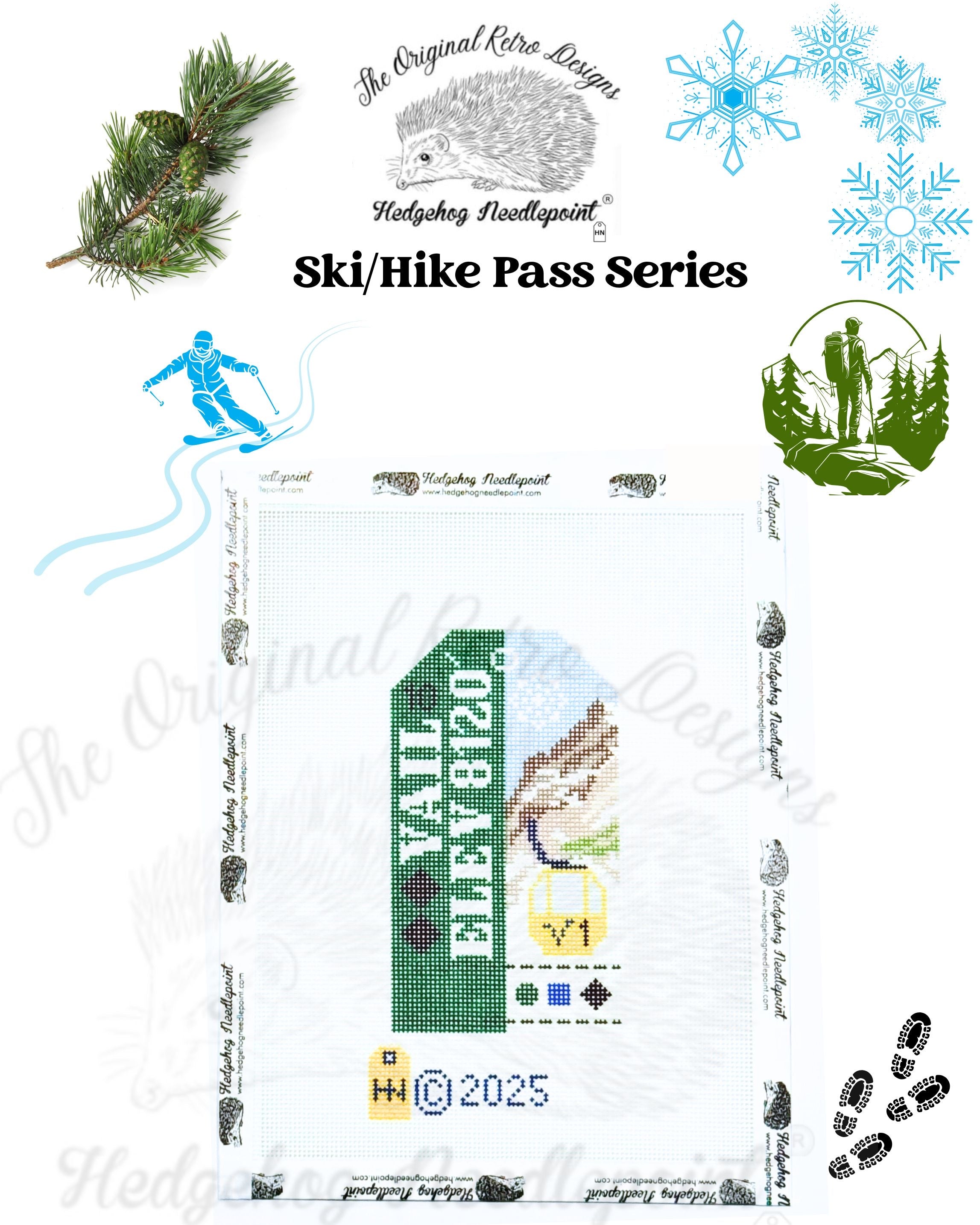 Vail Ski/Hill Pass Retro Travel Tag Needlepoint Canvas