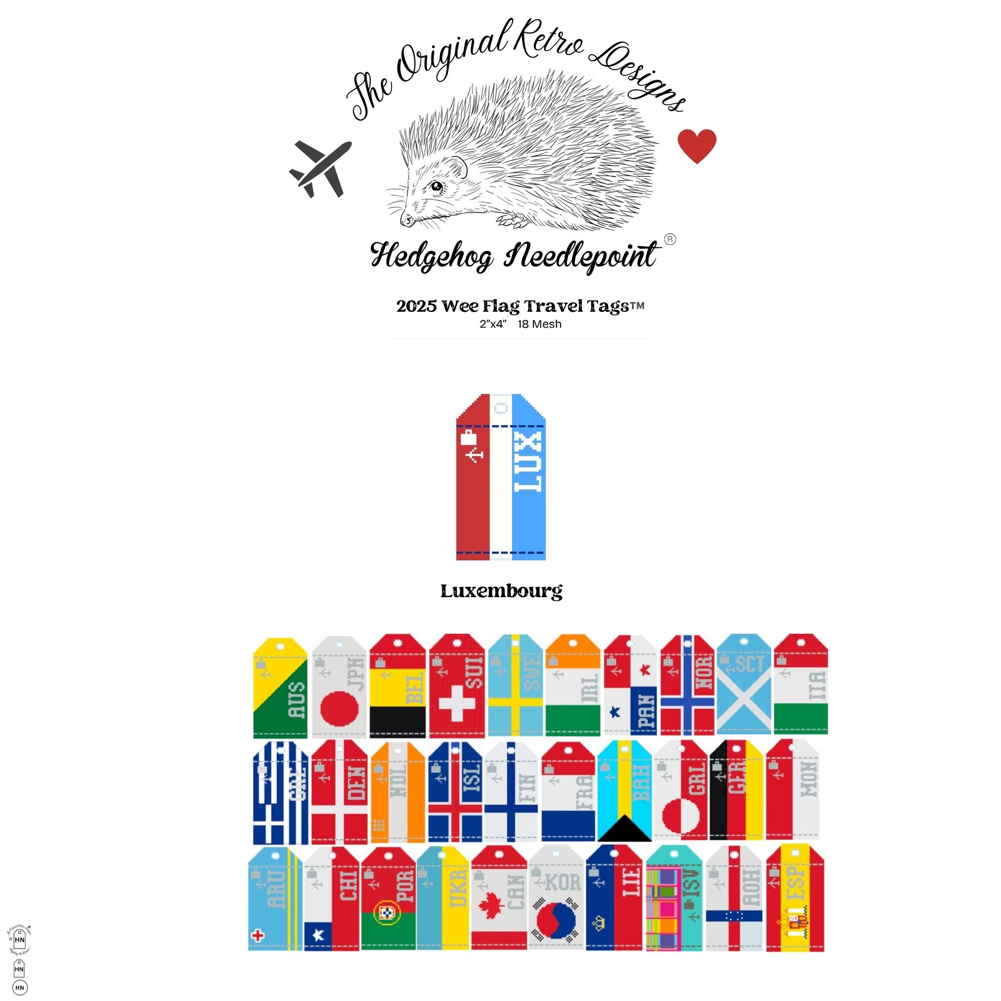 Luxembourg Wee Flag Travel Tag Needlepoint Canvas