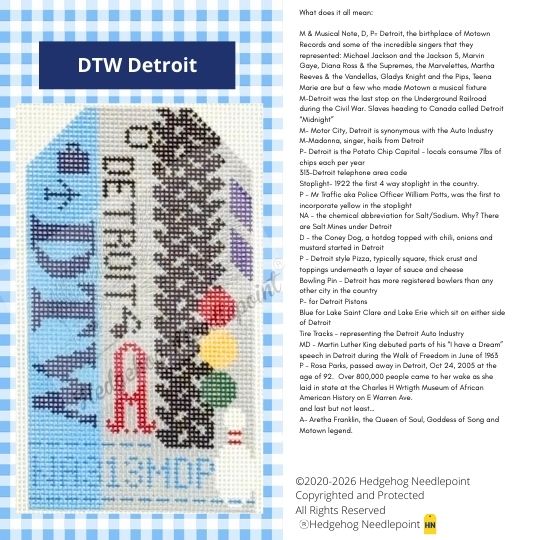 Detroit 2.0 Retro Travel Tag Needlepoint Canvas