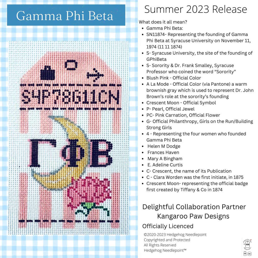 Gamma Phi Beta Retro Travel Tag Stitch Printed™️ Needlepoint Canvas